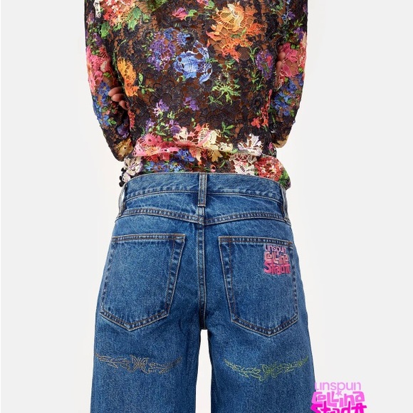 🦋 Collina Strada x Unspun Butterfly Jeans Low Mid Rise TRAMP STAMP JEANS Y2K - Picture 2 of 7